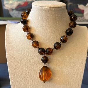 Vintage Amber Necklace with Bakelite Pendant.